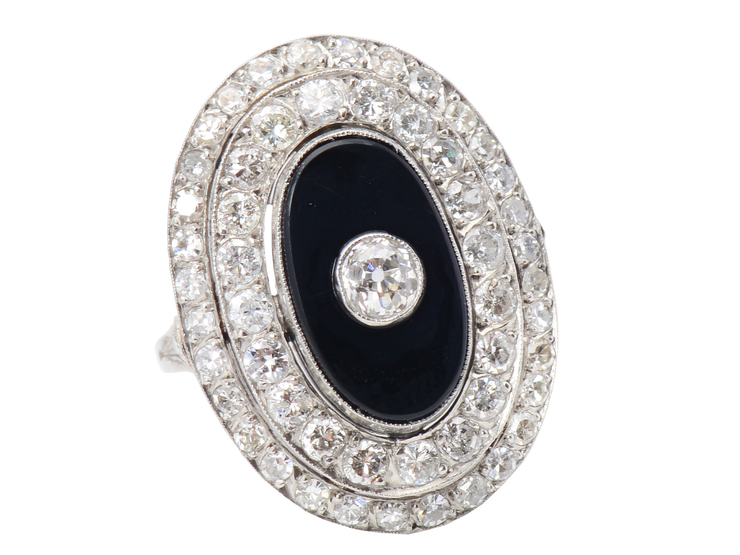 Dressy Oval Diamond Onyx Vintage Ring