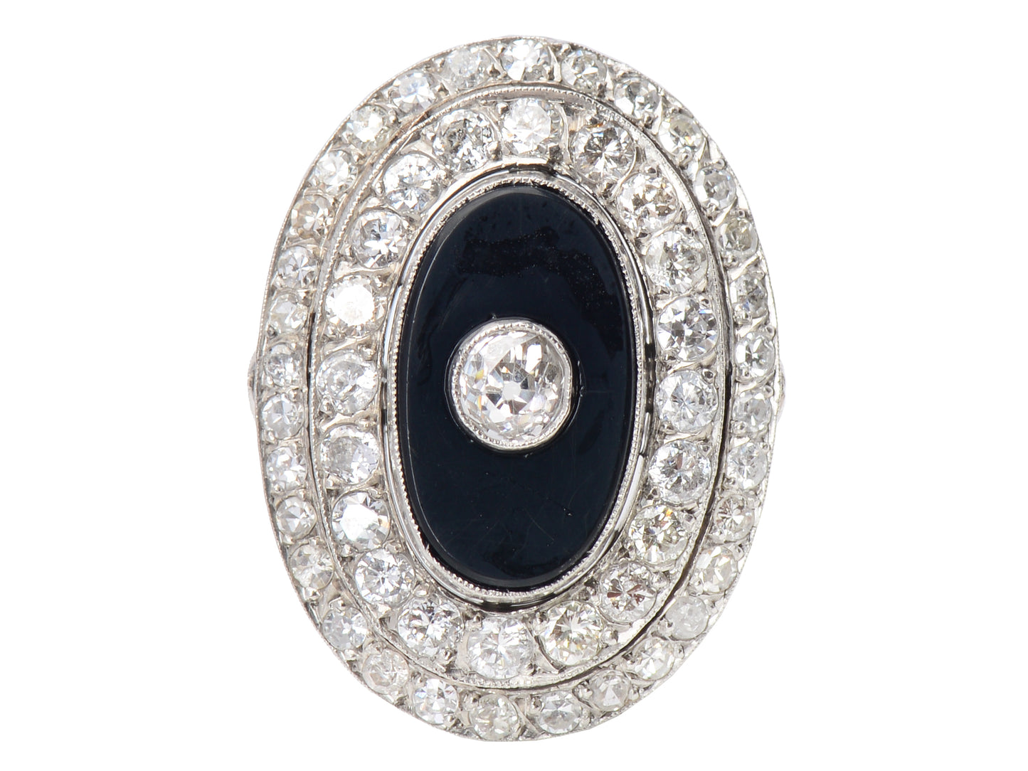 Dressy Oval Diamond Onyx Vintage Ring