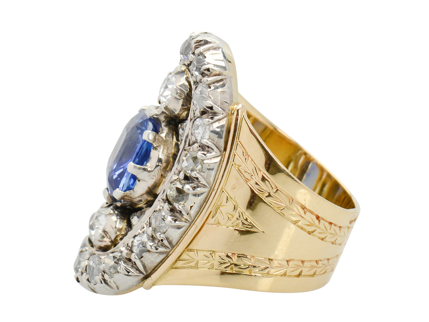 Georgian Opulence - Unheated Sapphire & Diamond Ring