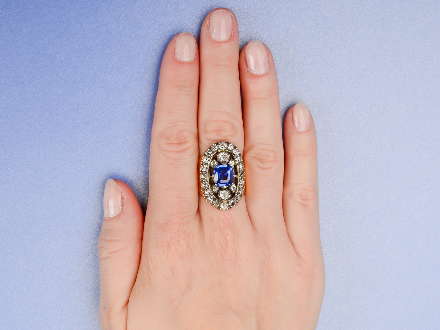 Georgian Opulence - Unheated Sapphire & Diamond Ring