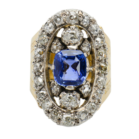 Georgian Opulence - Unheated Sapphire & Diamond Ring