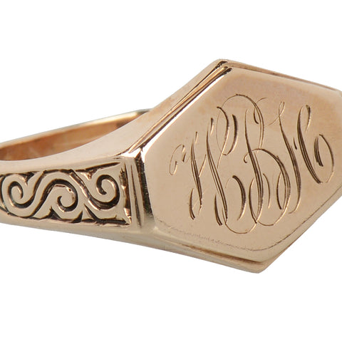 East West Oriented Gold Signet Ring