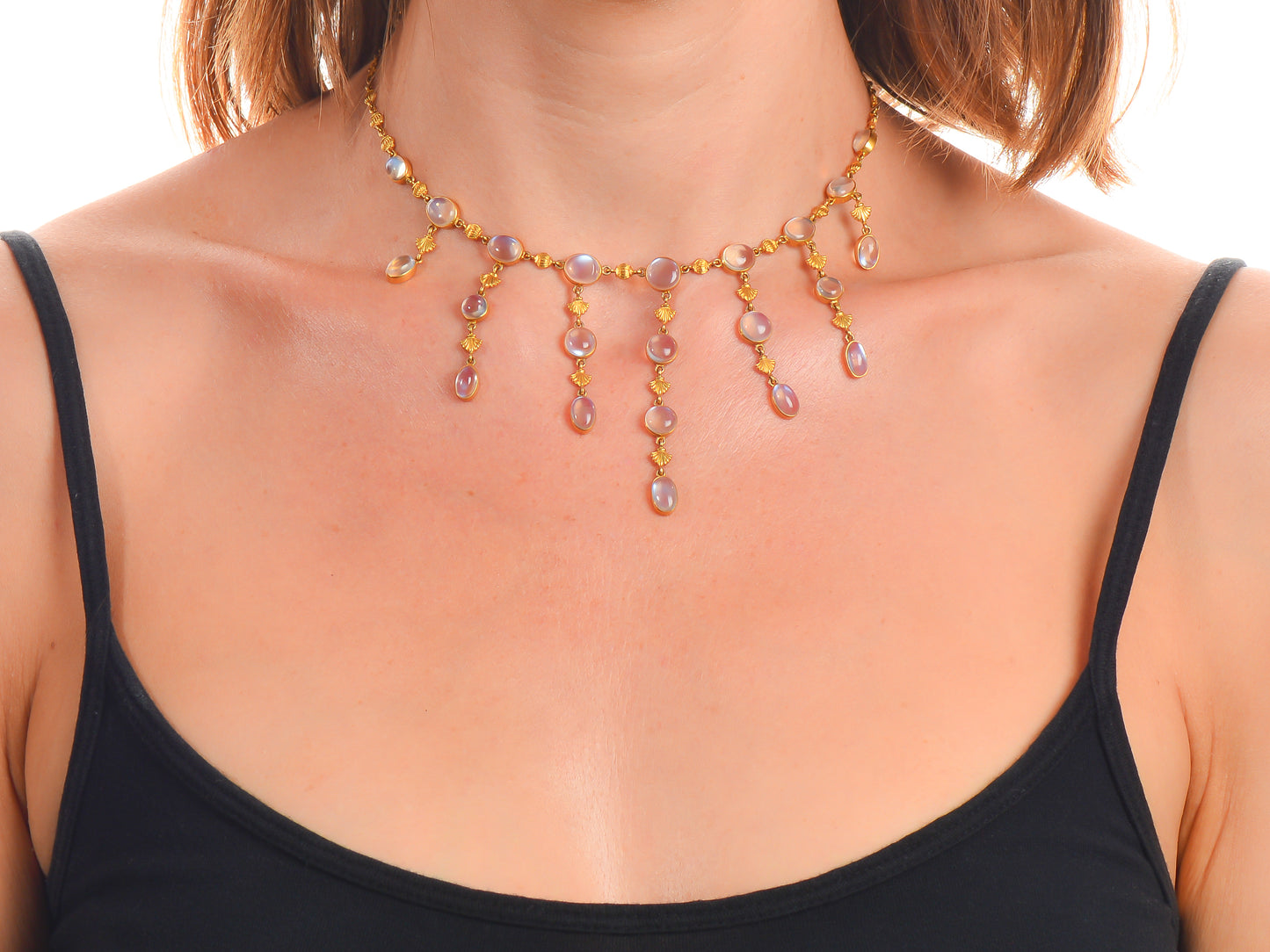 Art Nouveau Blue Moonstone Fringe Necklace