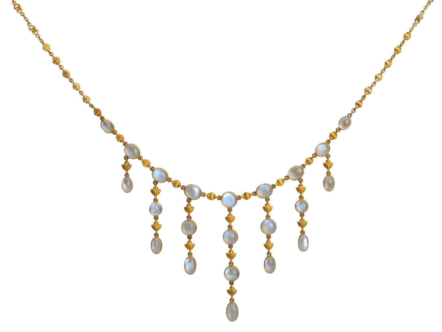 Art Nouveau Blue Moonstone Fringe Necklace