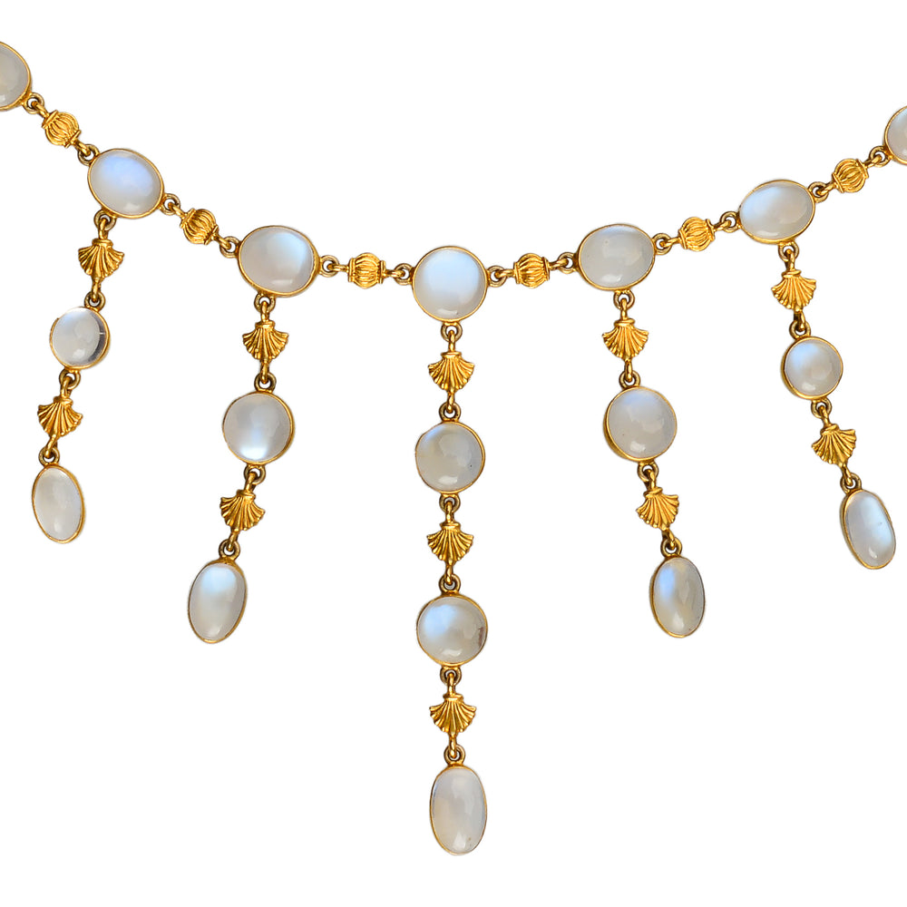 Art Nouveau Blue Moonstone Fringe Necklace