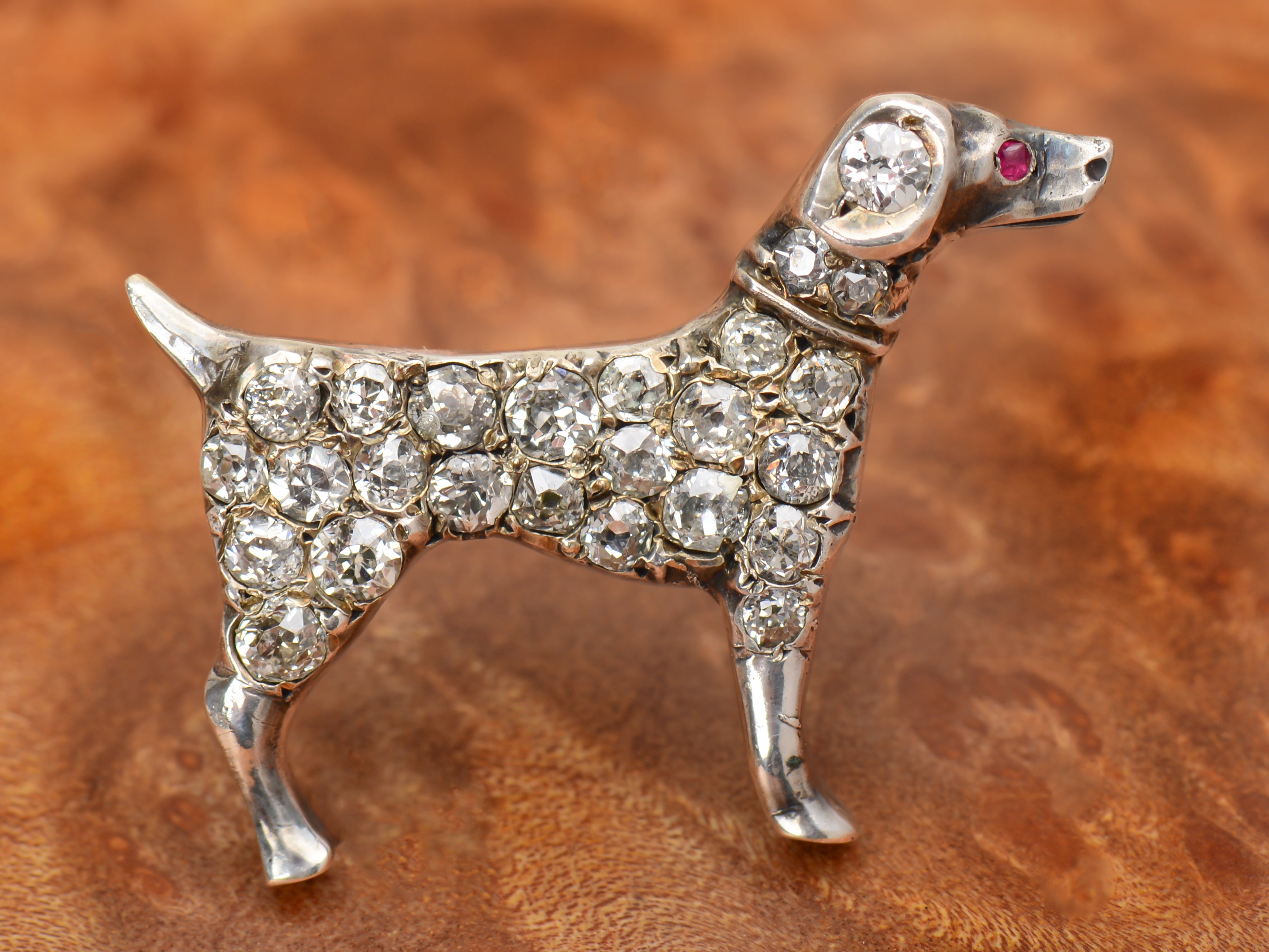 Puppy Love - Antique Diamond Dog Brooch – The Three Graces