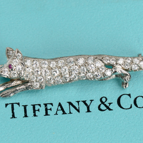Signed Tiffany & Co. Diamond Fox Brooch