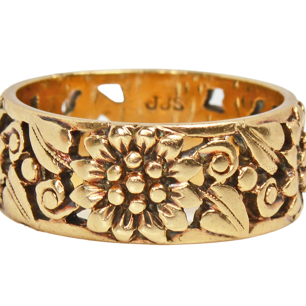 Antique Sunflower Floral Gold Wedding Band