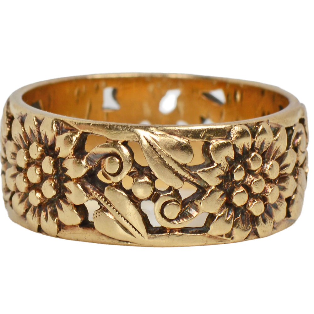 Antique Sunflower Floral Gold Wedding Band