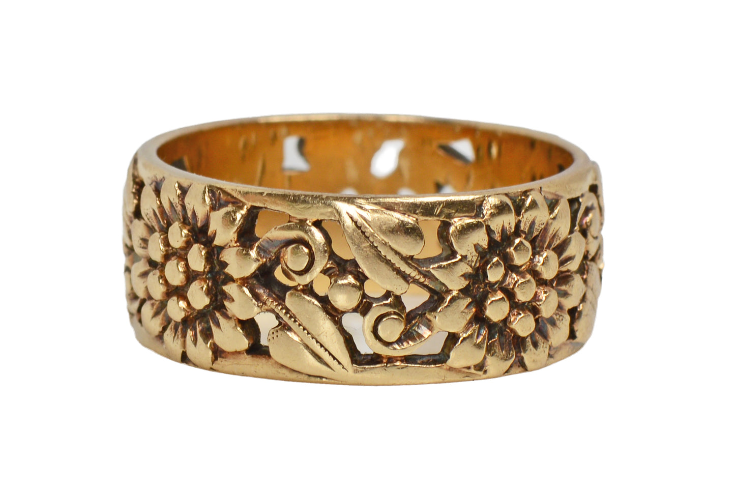 Antique Sunflower Floral Gold Wedding Band