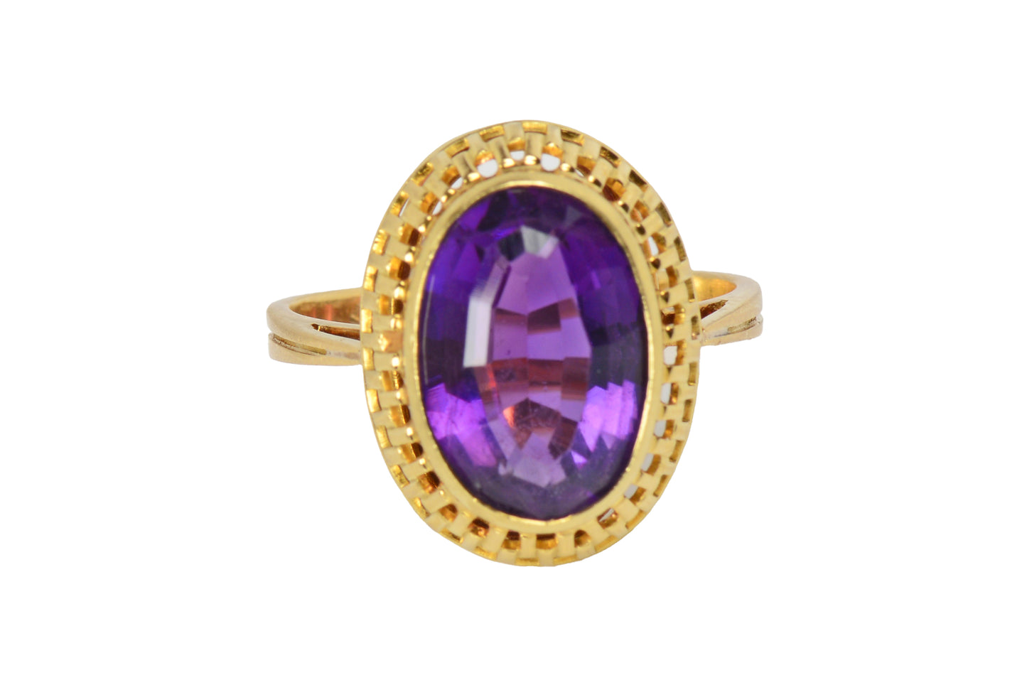 Basket Weave Amethyst 18k Gold Vintage Ring