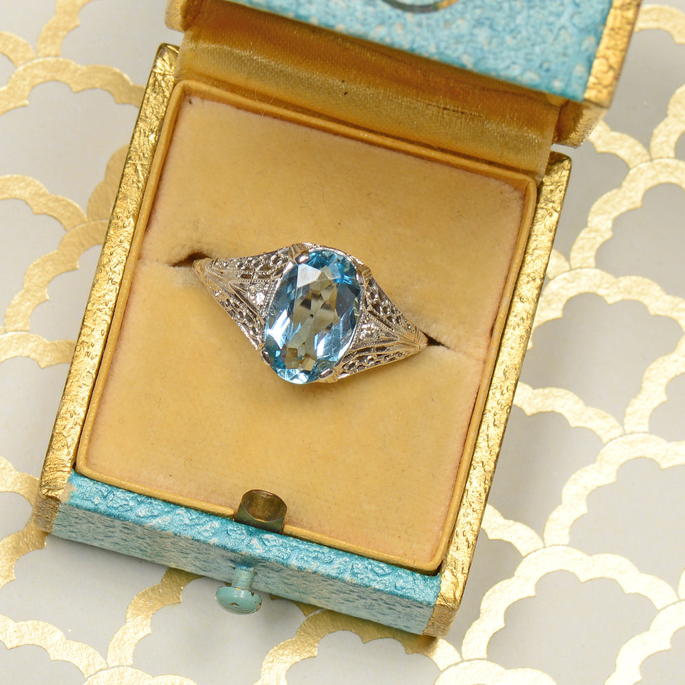 
                      
                        Antique Natural Aquamarine Filigree Ring
                      
                    