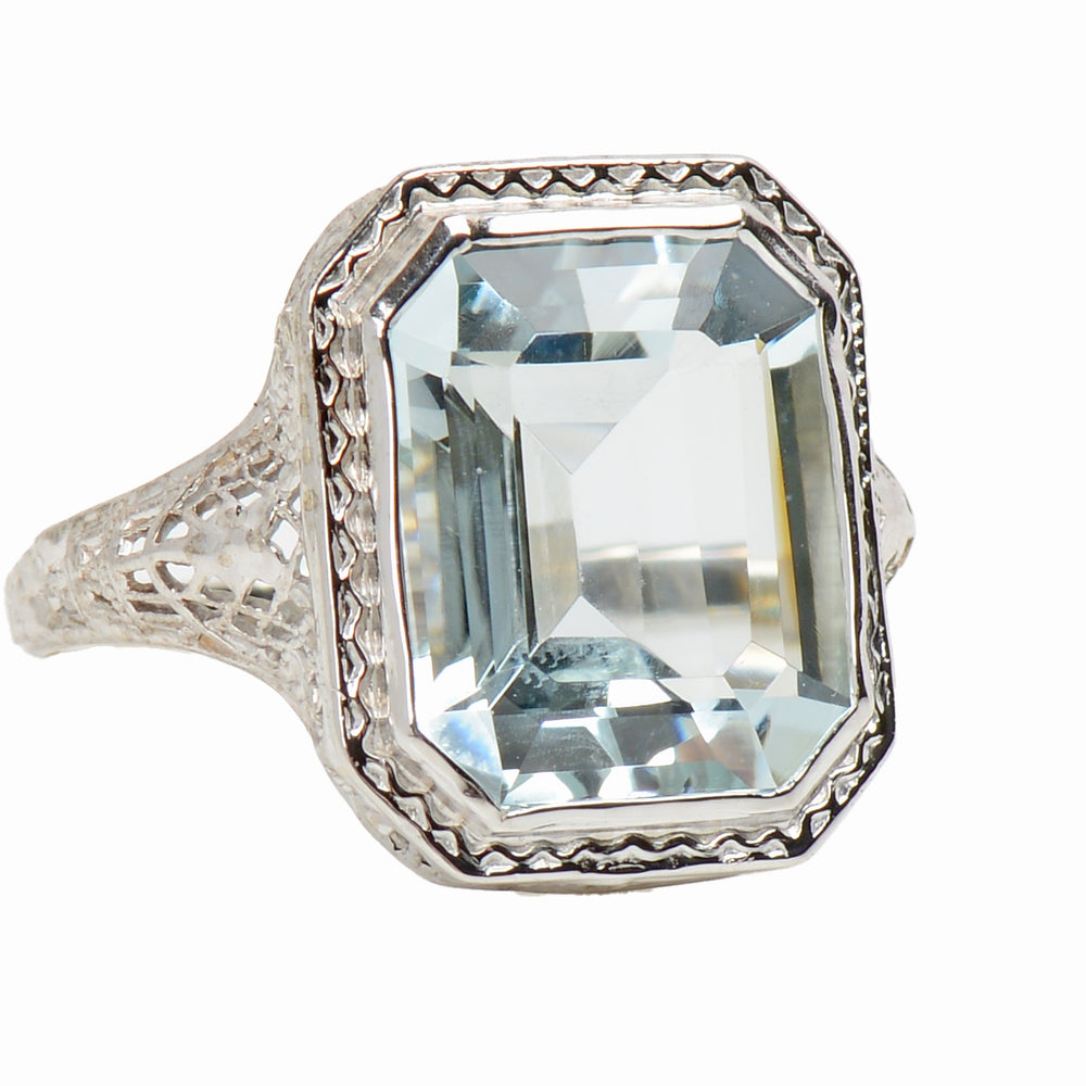 Classic Rectangular Natural Aquamarine Ring