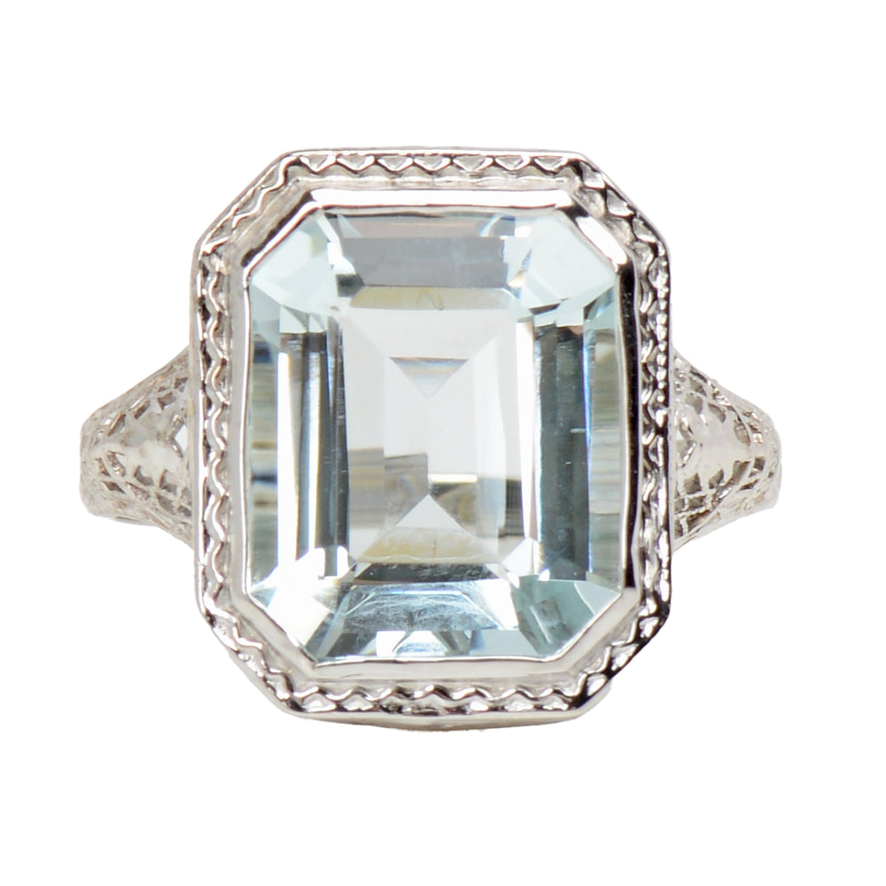 Classic Rectangular Natural Aquamarine Ring