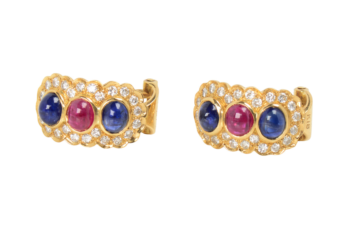 Sapphire Ruby Diamond 18k Earrings