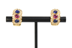 Sapphire Ruby Diamond 18k Earrings