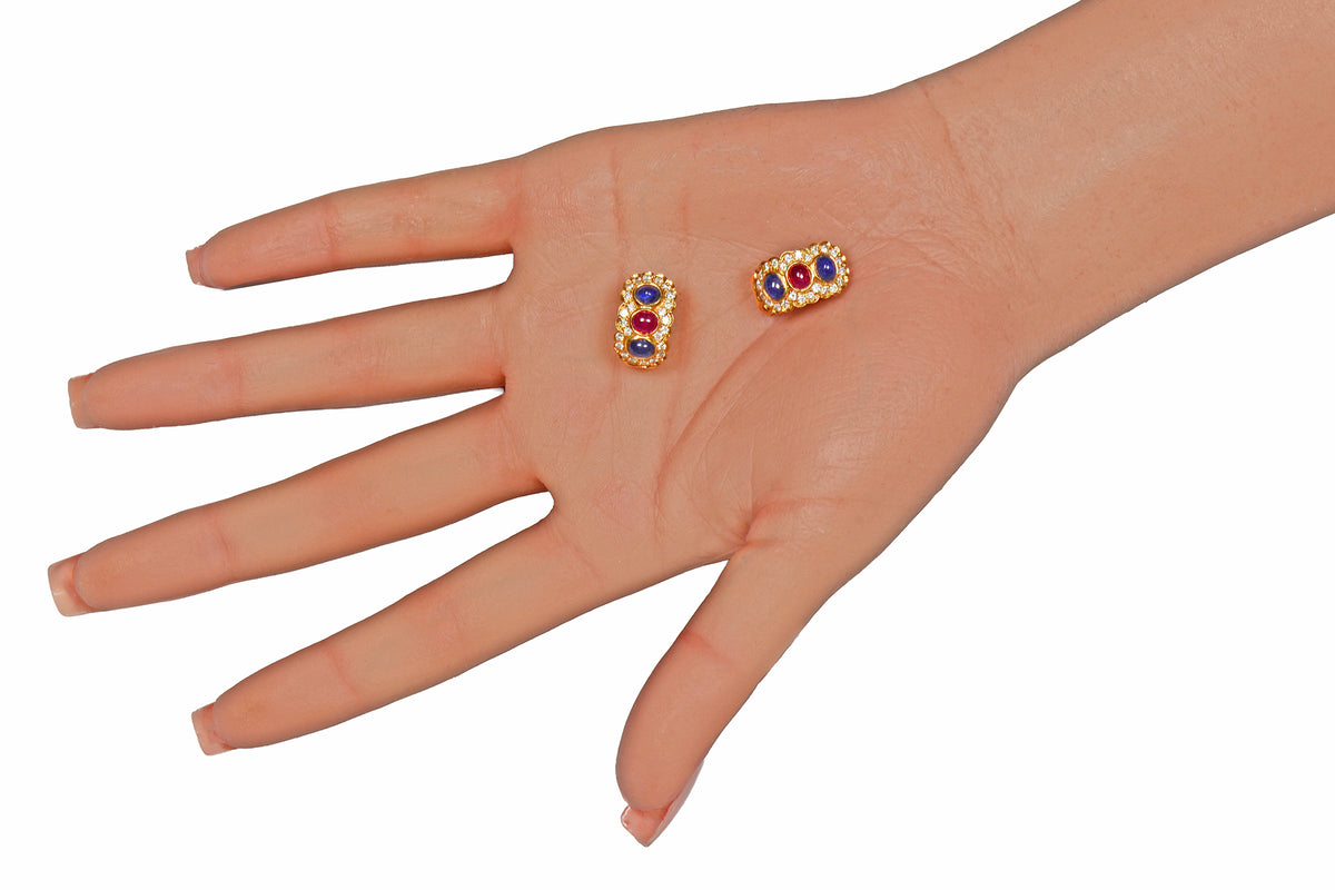 Sapphire Ruby Diamond 18k Earrings