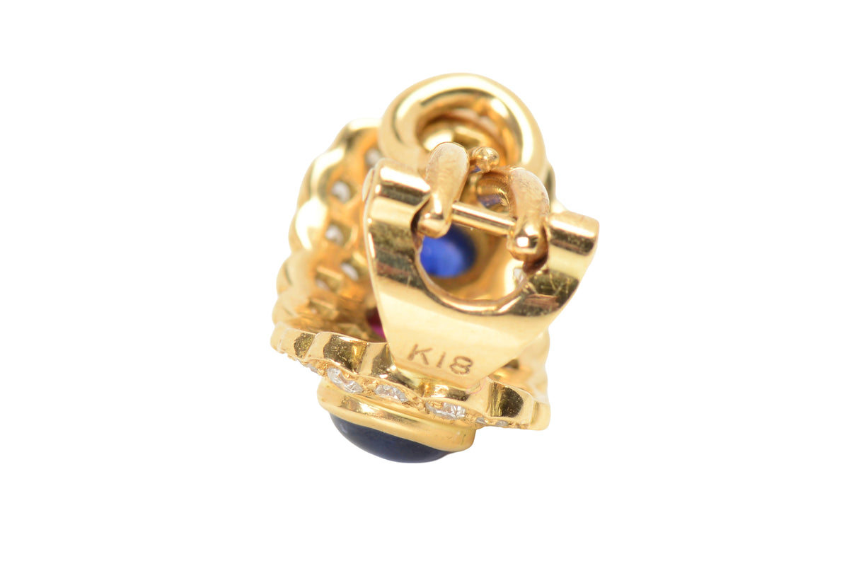 Sapphire Ruby Diamond 18k Earrings