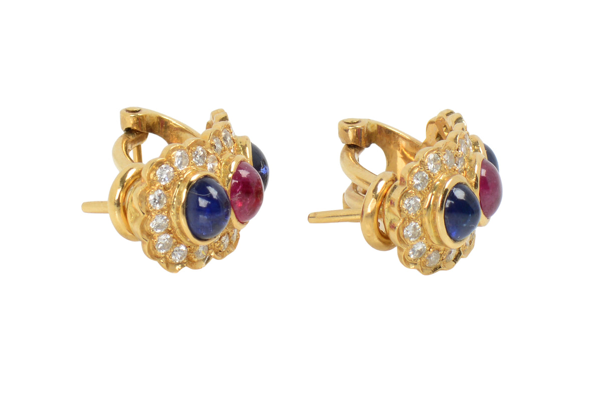 Sapphire Ruby Diamond 18k Earrings