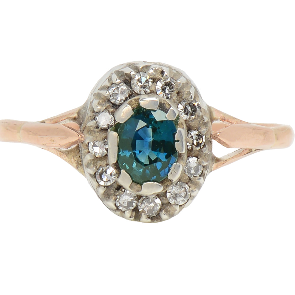 Sea & Sky - Teal Sapphire Diamond Ring