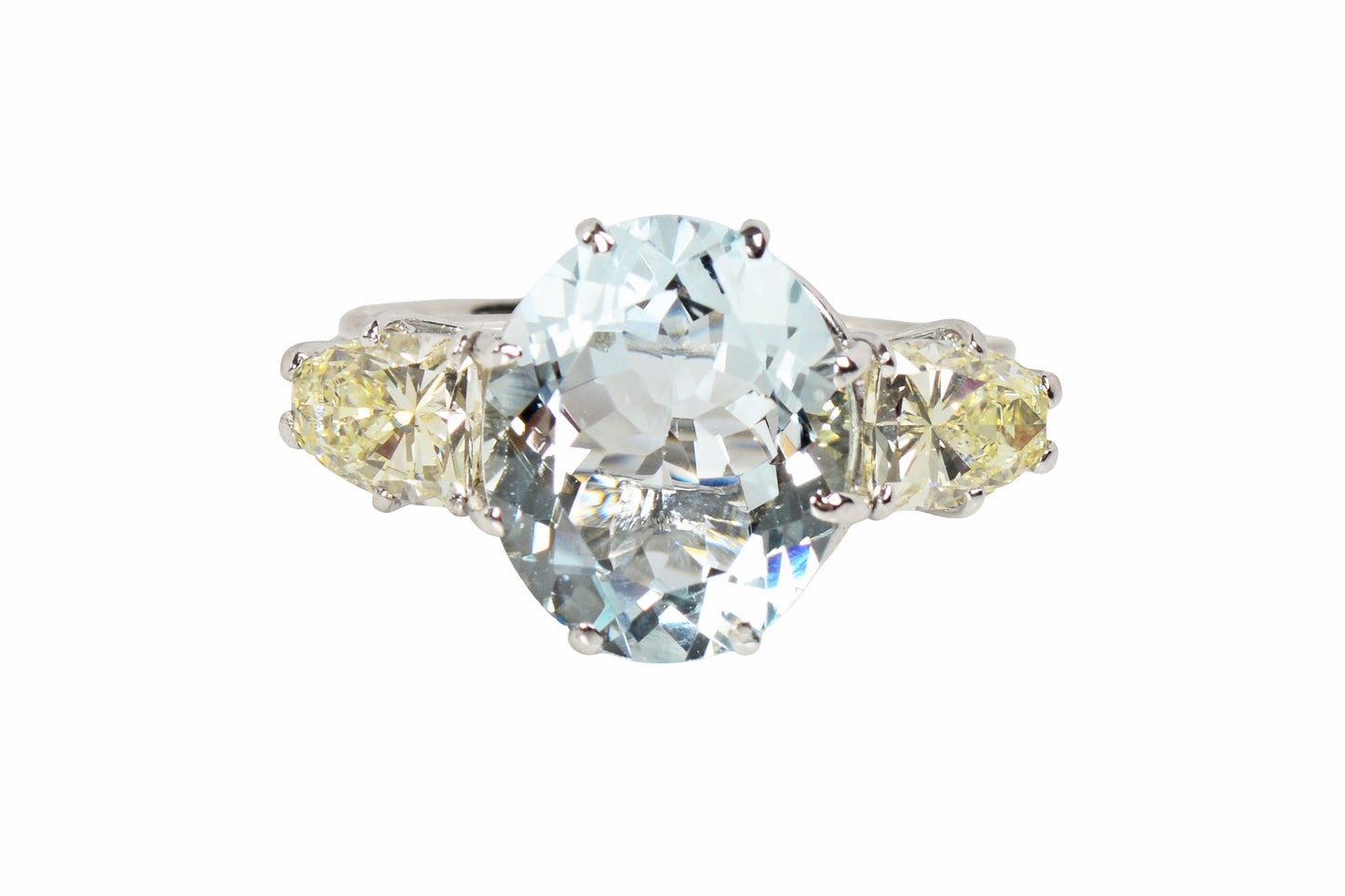 Aquamarine & Bullet Shaped Yellow Diamond Ring