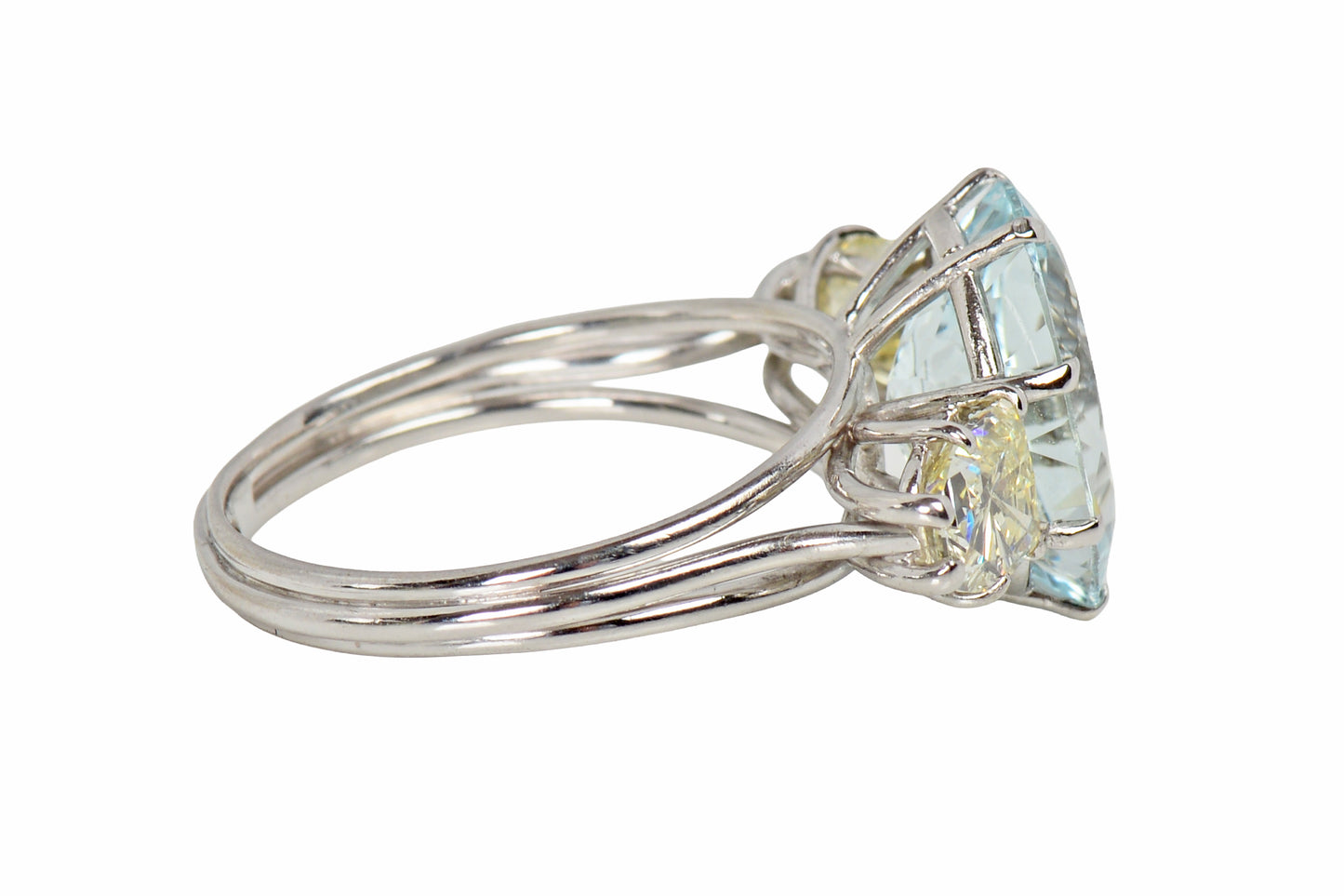 Aquamarine & Bullet Shaped Yellow Diamond Ring