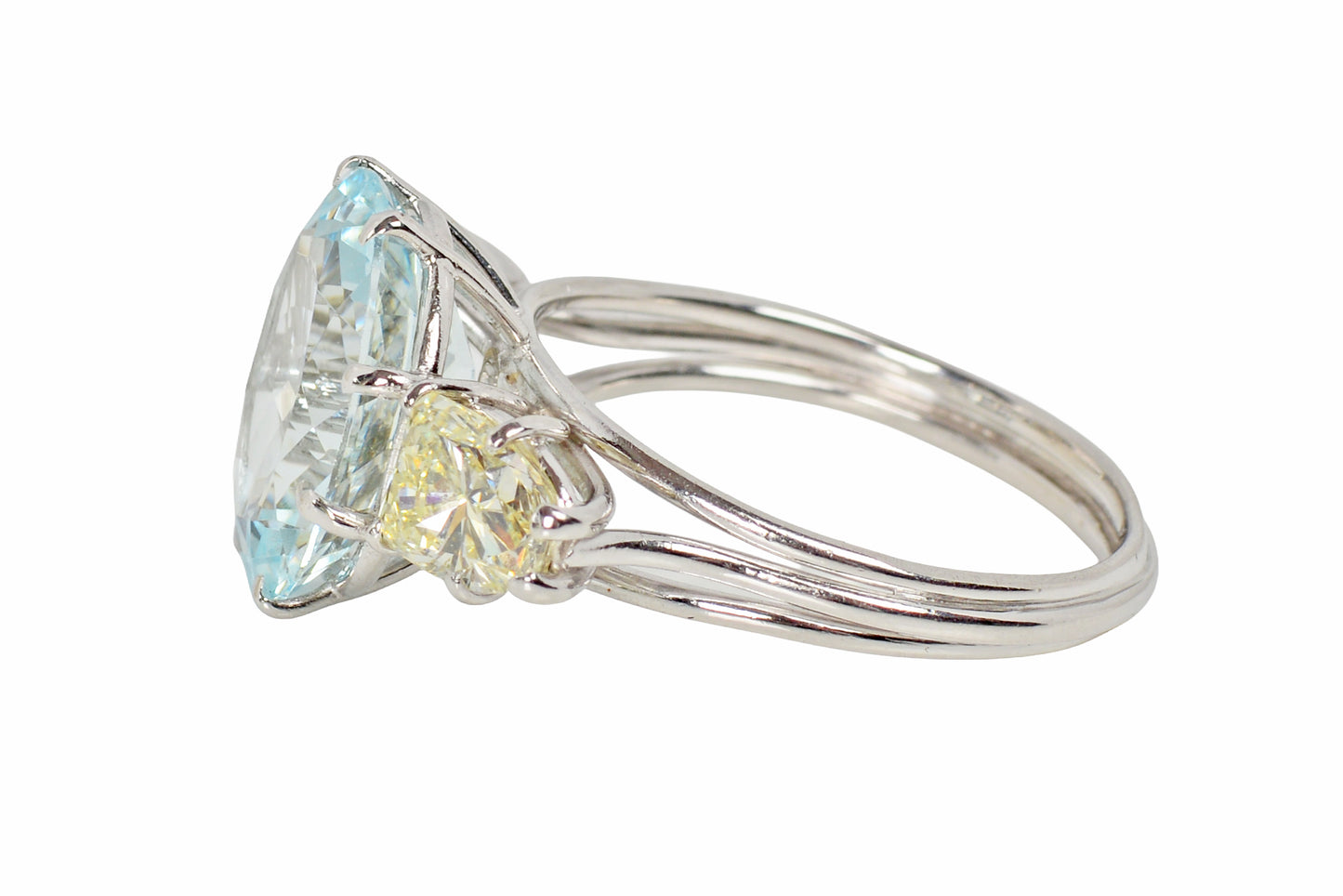 Aquamarine & Bullet Shaped Yellow Diamond Ring