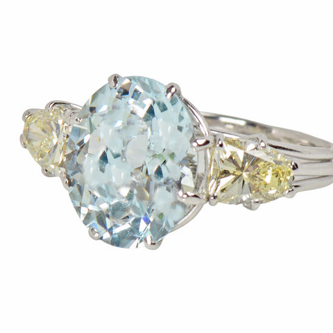 Aquamarine & Bullet Shaped Yellow Diamond Ring