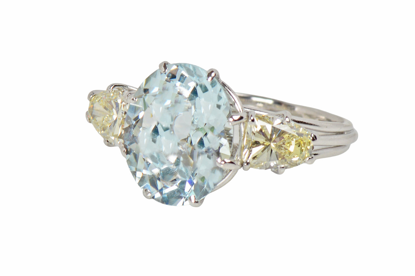 Aquamarine & Bullet Shaped Yellow Diamond Ring