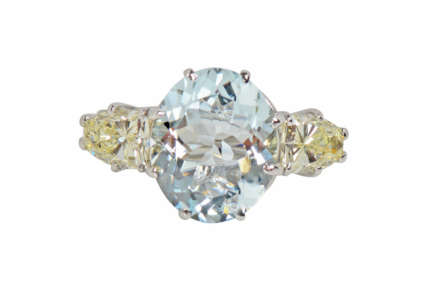 Aquamarine & Bullet Shaped Yellow Diamond Ring