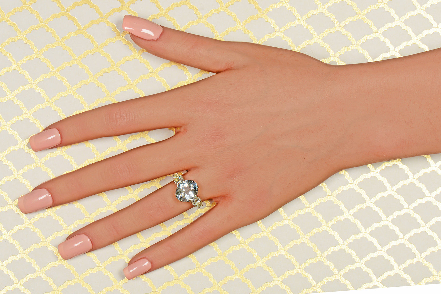 Aquamarine & Bullet Shaped Yellow Diamond Ring