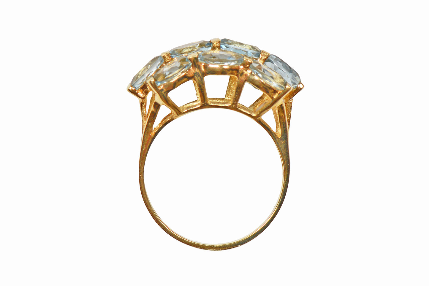 Vintage Aquamarine Yellow Gold Three Row Ring