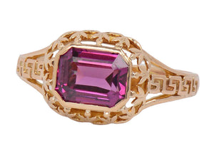 There is Only One - Garnet Greek Key Motif Gold Ring