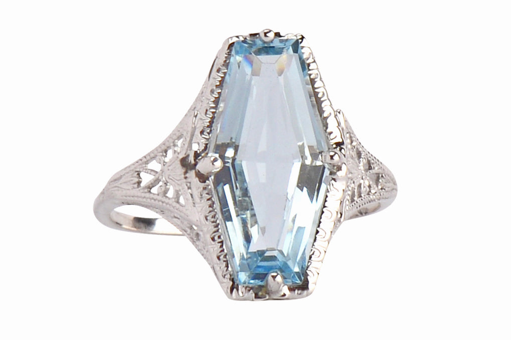 Skyward - Fancy Cut Aquamarine Art Deco Ring