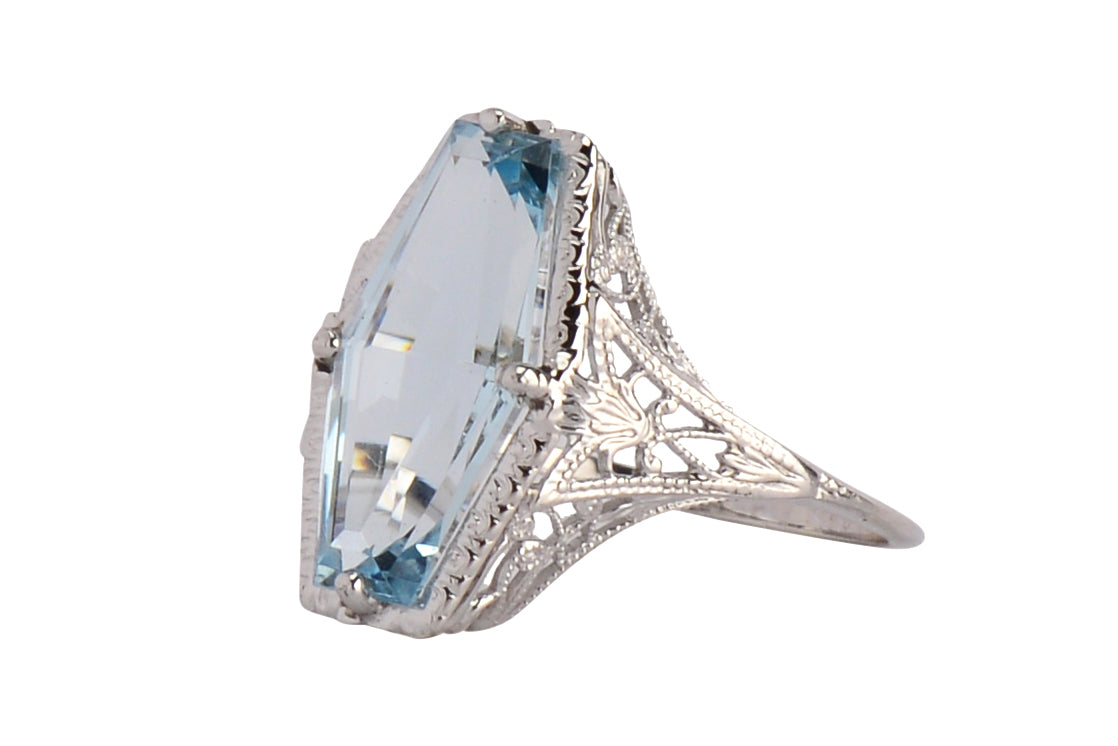 Skyward - Fancy Cut Aquamarine Art Deco Ring