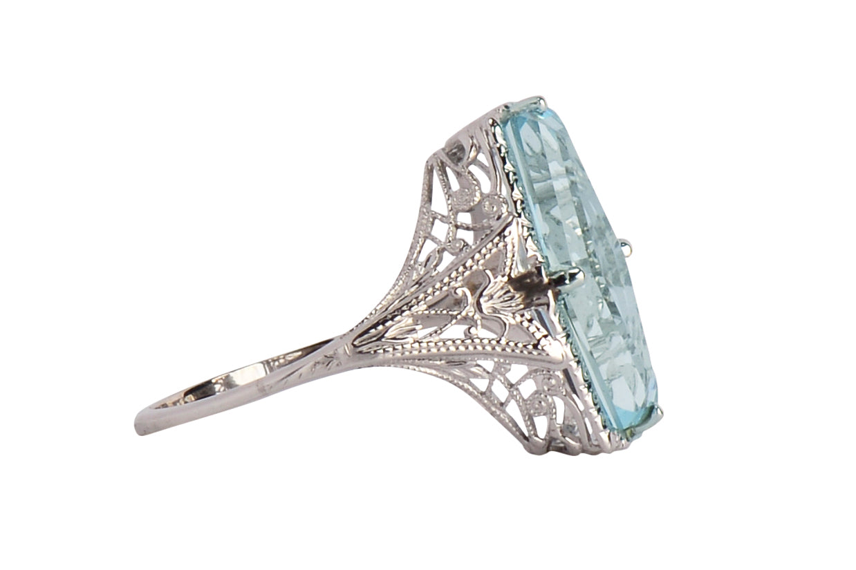 Skyward - Fancy Cut Aquamarine Art Deco Ring
