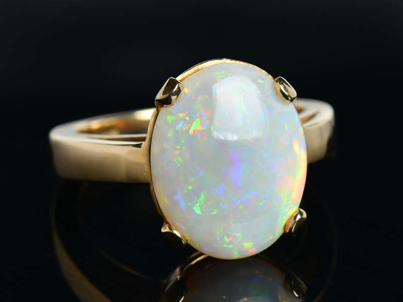 Vintage Australian Opal Oval Ring in 14k Gold