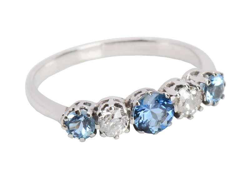 Unique Aquamarine Diamond Five Stone Band