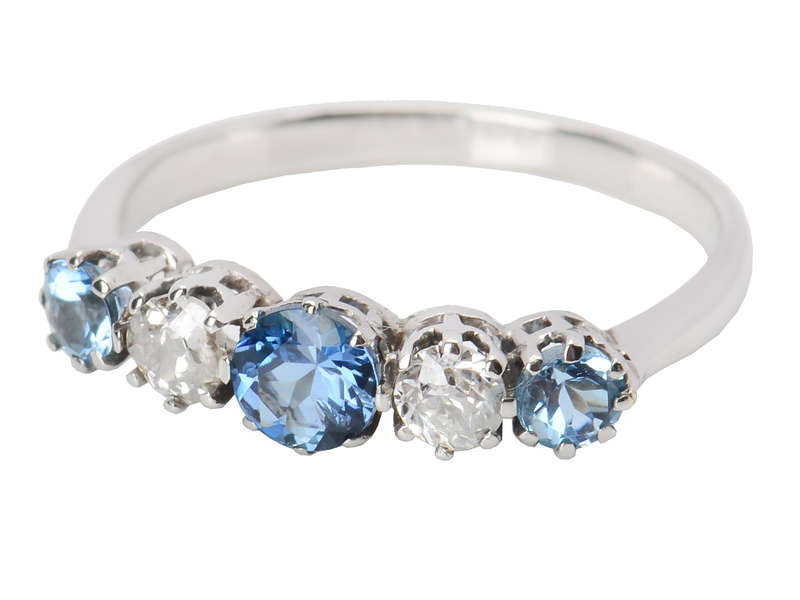 Unique Aquamarine Diamond Five Stone Band