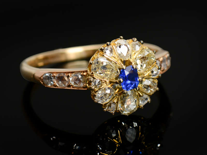 Sapphire & Canary & White Diamond Ring