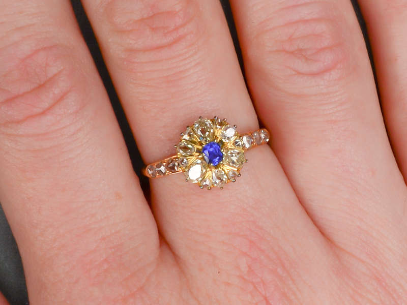 Sapphire & Canary & White Diamond Ring