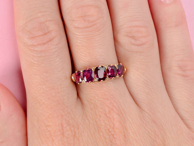 Garnets & Diamonds - Edwardian Five Stone Ring