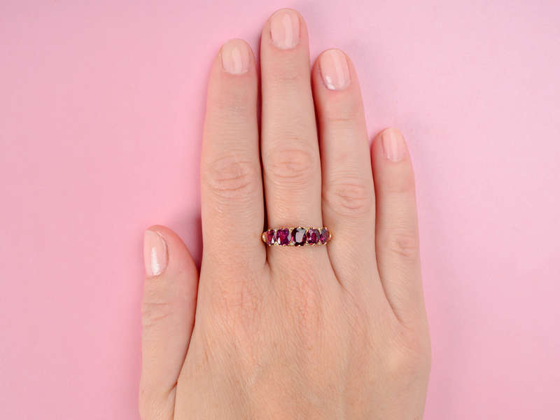 Garnets & Diamonds - Edwardian Five Stone Ring