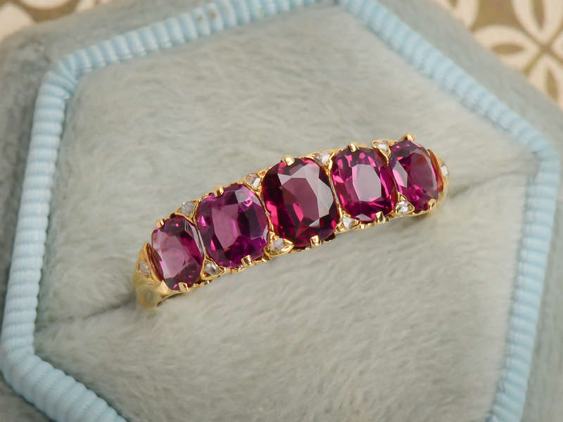 Garnets & Diamonds - Edwardian Five Stone Ring
