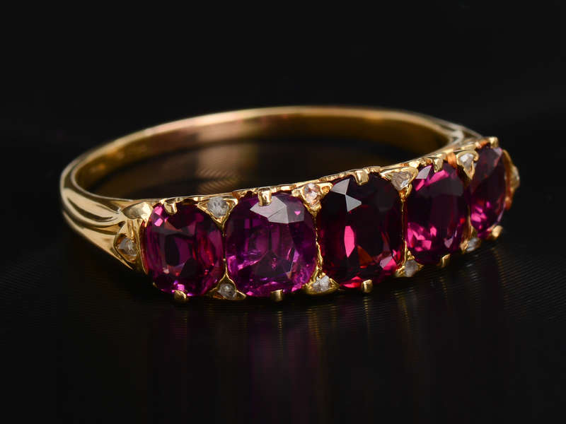 Garnets & Diamonds - Edwardian Five Stone Ring