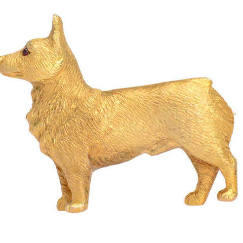 The Queen's Corgi - Gold Dog Brooch