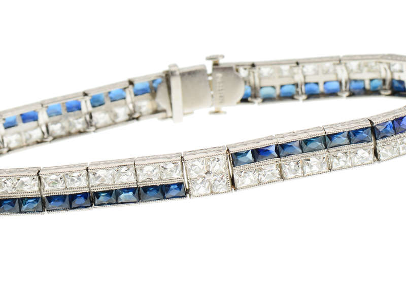 Art Deco French Cut Diamond & Sapphire Bracelet