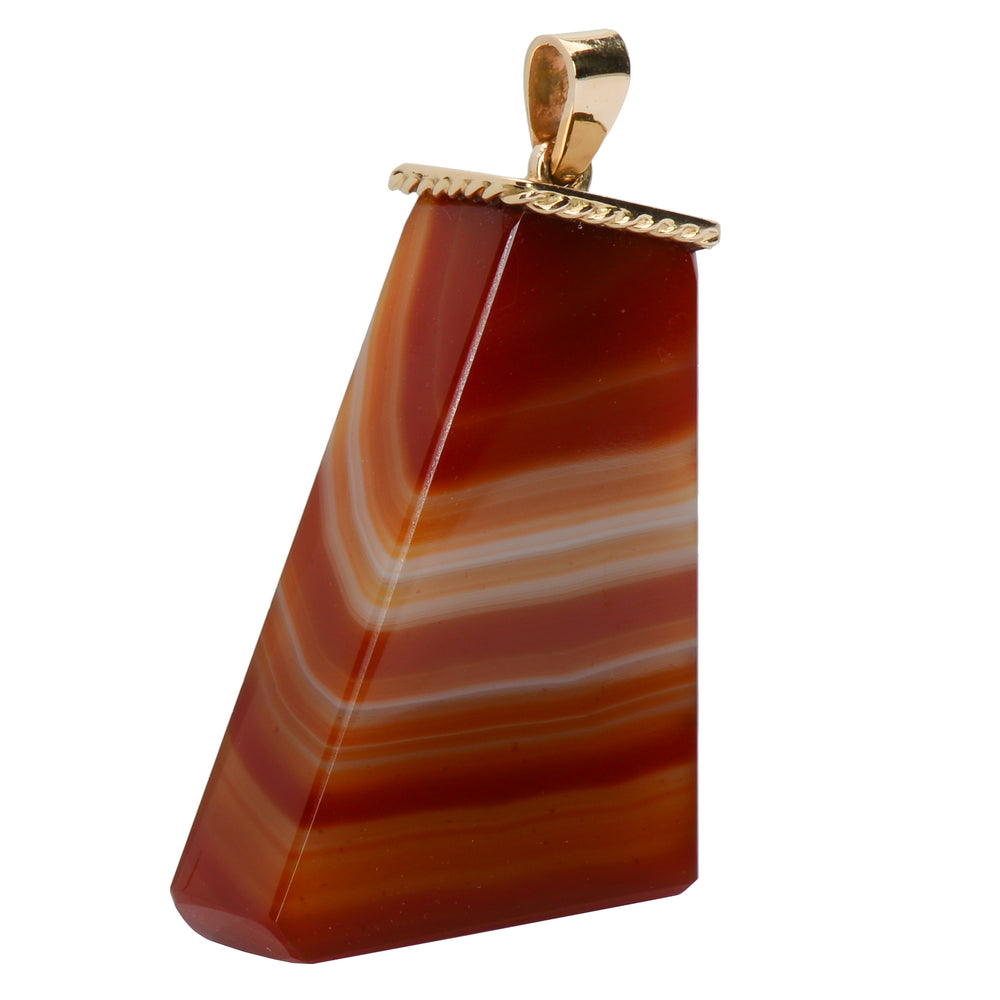 Chunky Gender Neutral Vintage Gold Banded Agate Pendant