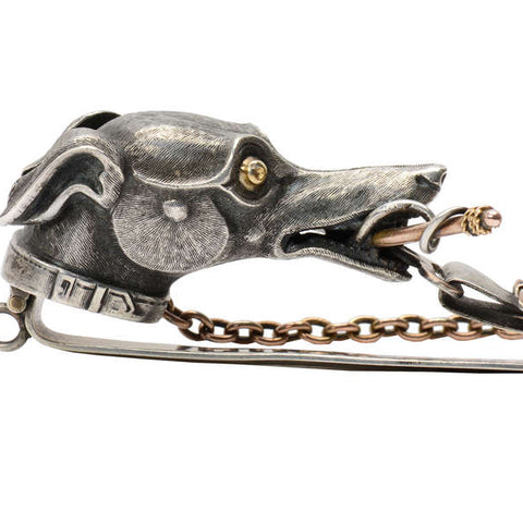 Amazing Antique Dog Motif Silver & Gold Chatelaine Watch