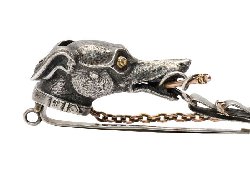 Amazing Dog Motif Silver & Gold Chatelaine Watch